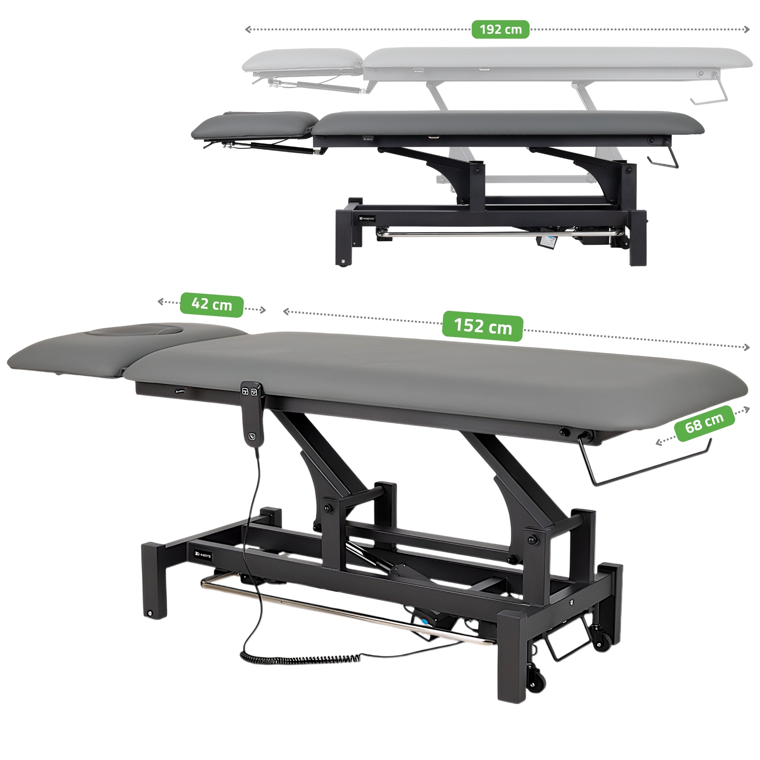 -1-Fortis 2 ERGO treatment table, electric height adjustment with foot control bar, ERGO cushion, k722 gray-1