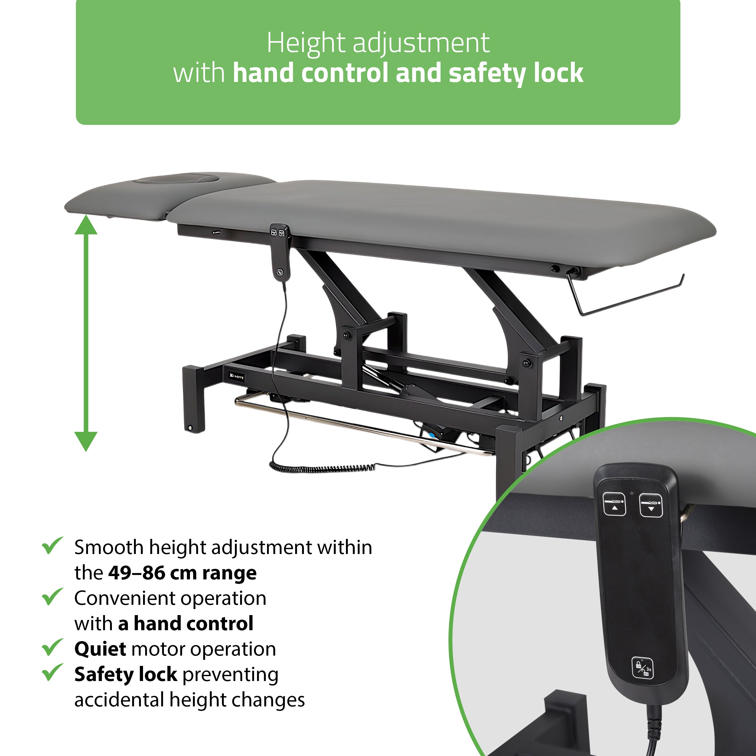 -8-Fortis 2 ERGO treatment table, electric height adjustment with foot control bar, ERGO cushion, k722 gray-8