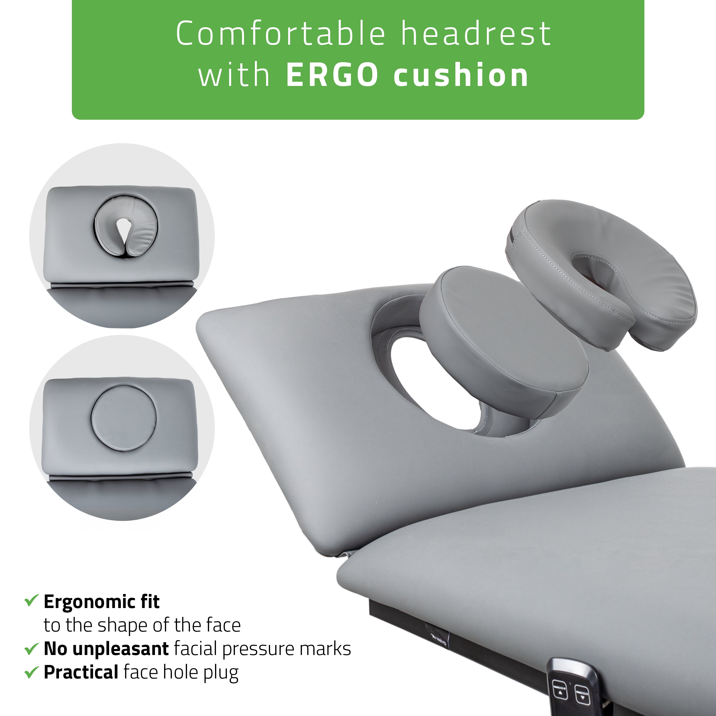 -9-Fortis 2 ERGO treatment table, electric height adjustment with foot control bar, ERGO cushion, k722 gray-9