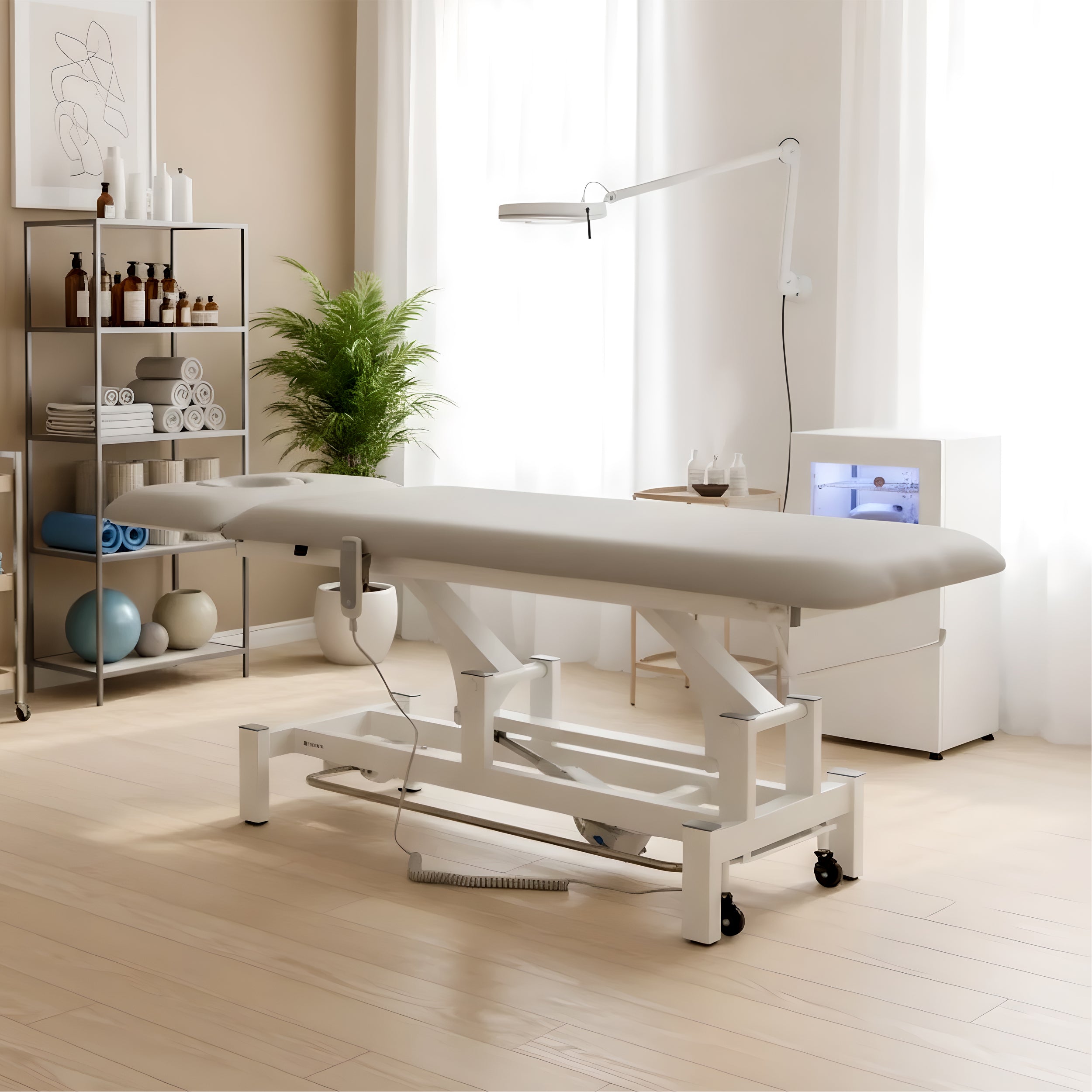 -2-Fortis 2 ERGO treatment table, electric height adjustment with foot control bar, ERGO cushion, k729 light gray-2