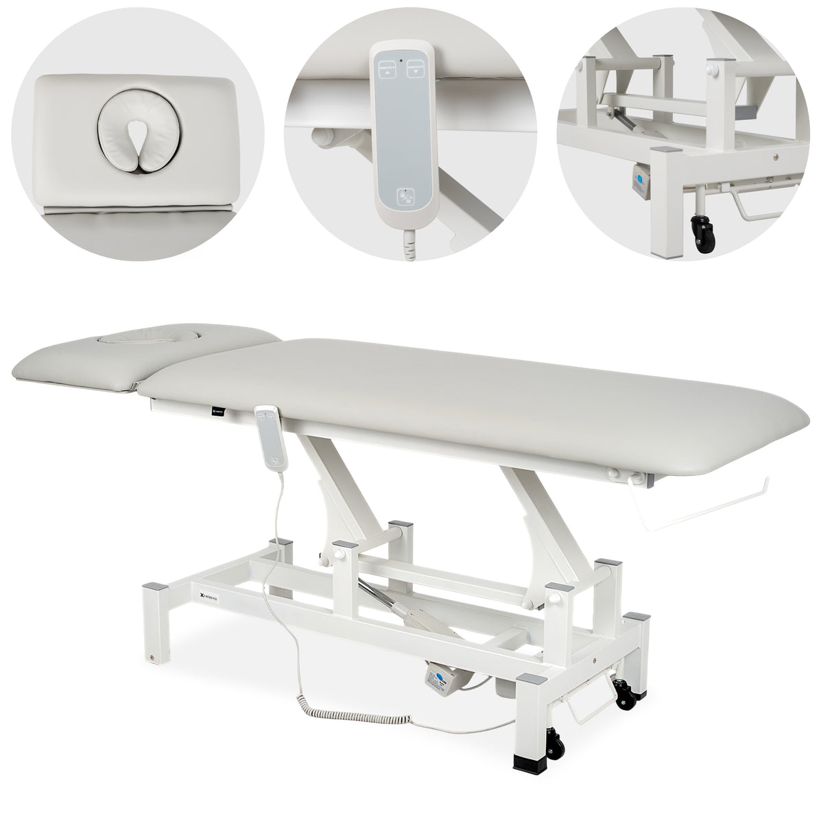 --Fortis 2 ERGO treatment table, electric height adjustment with hand remote control, ERGO cushion, k729 light gray-