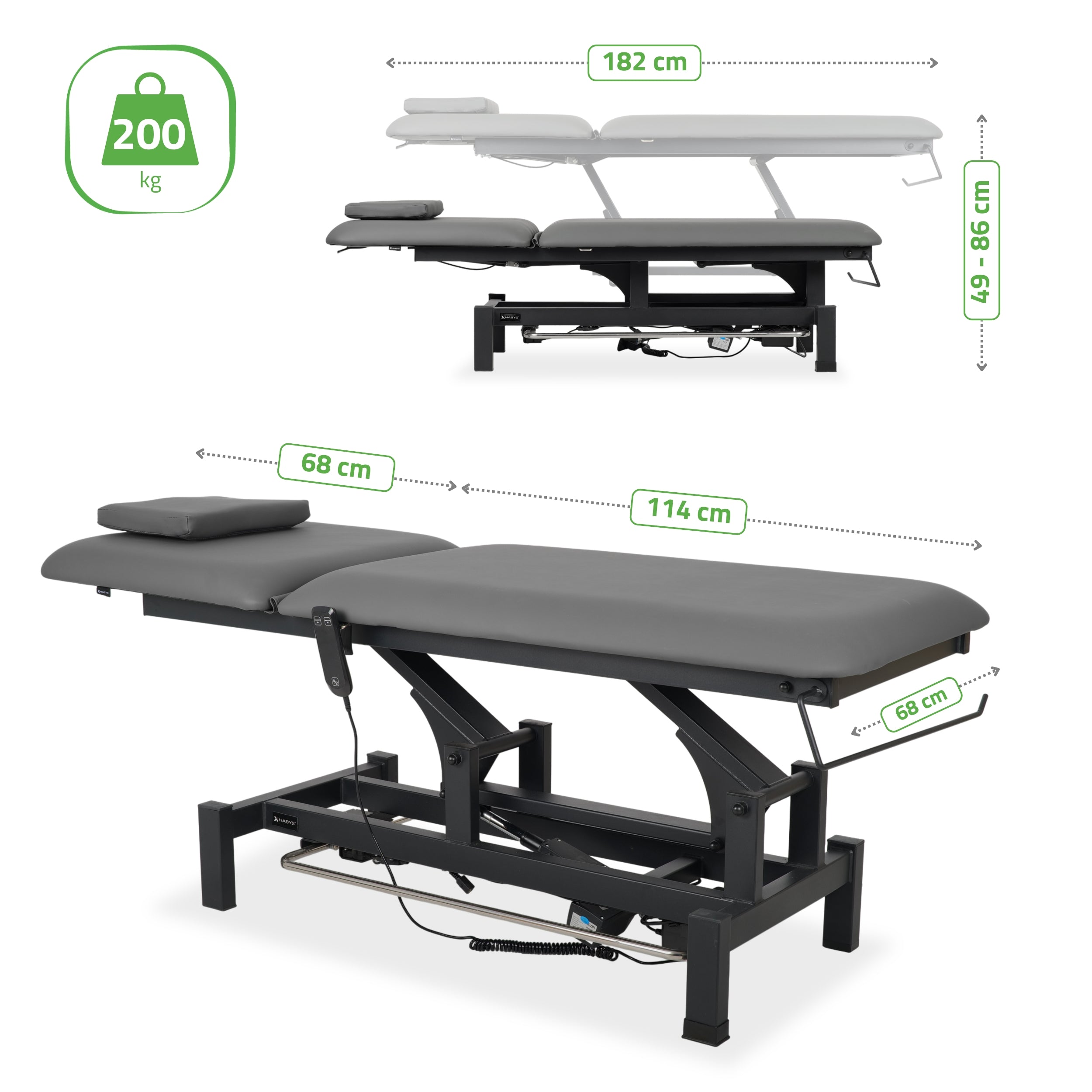 -6-Fortis 2 treatment table, electric adjustment, foot control bar, hand remote control, head cushion, k722 gray-6