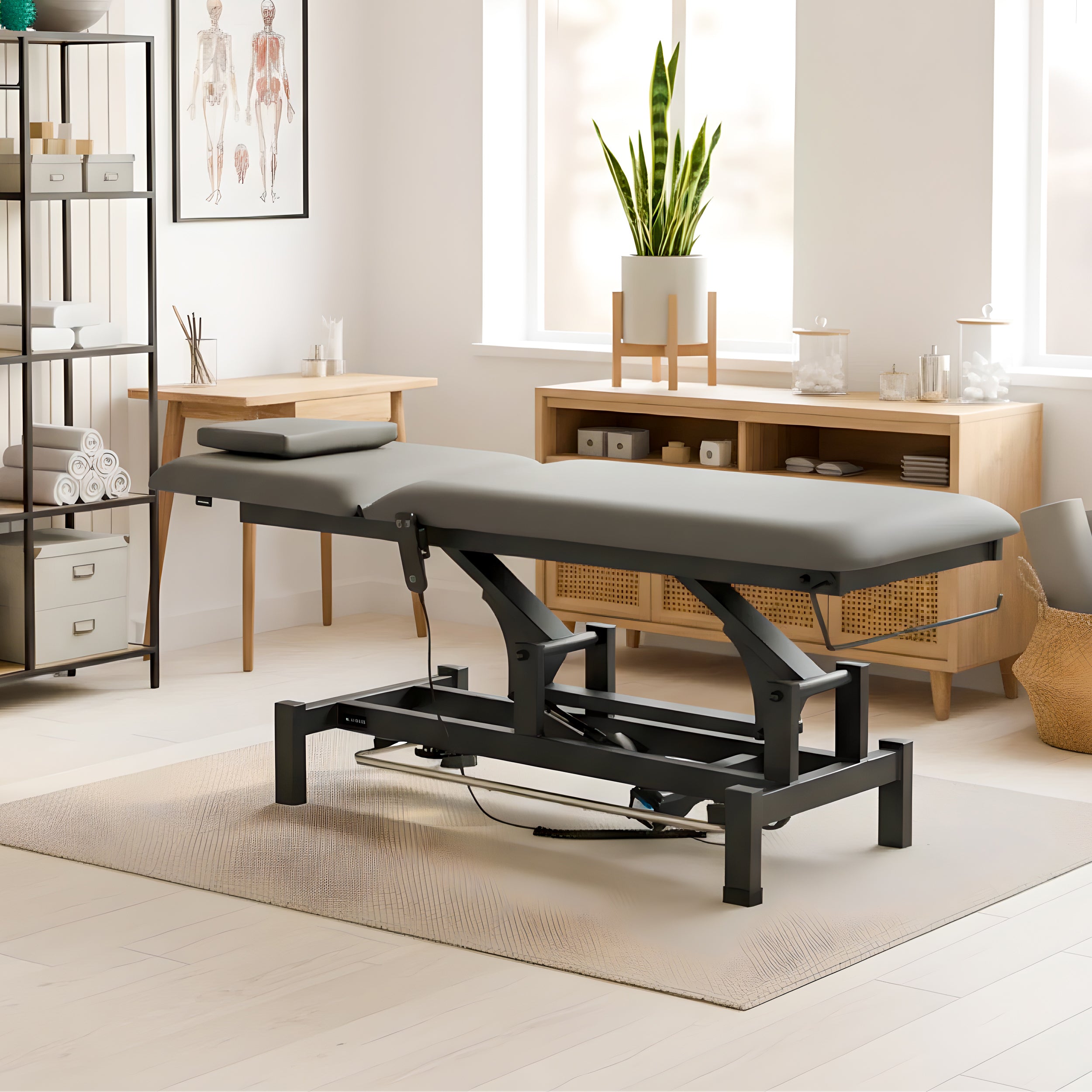 -1-Fortis 2 treatment table, electric adjustment, foot control bar, hand remote control, head cushion, k722 gray-1