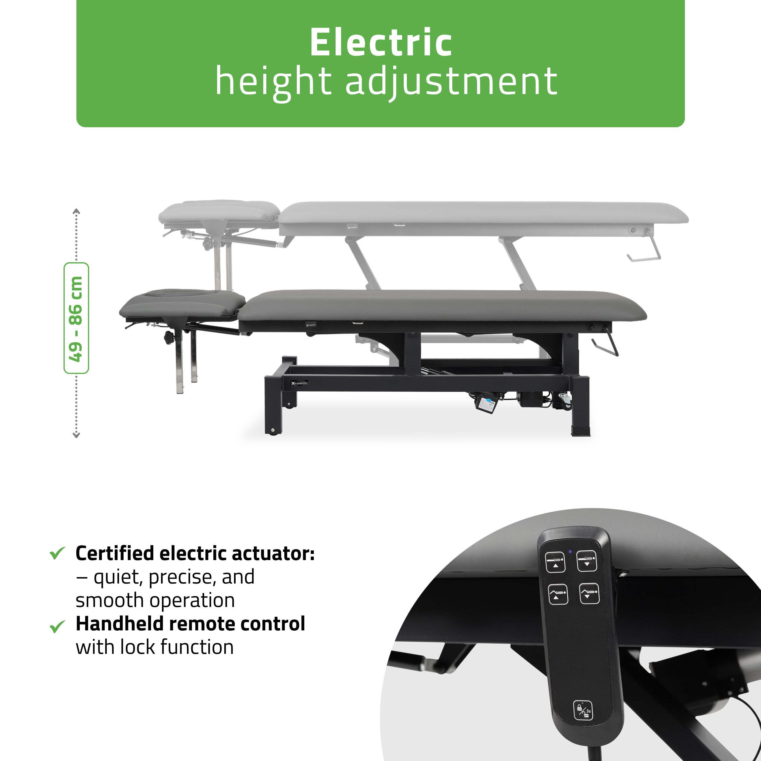 -2-Fortis 4 ERGO treatment table, electric height adjustment, hand remote control, ERGO face cushion, wheels, armrests k722 Gray-2