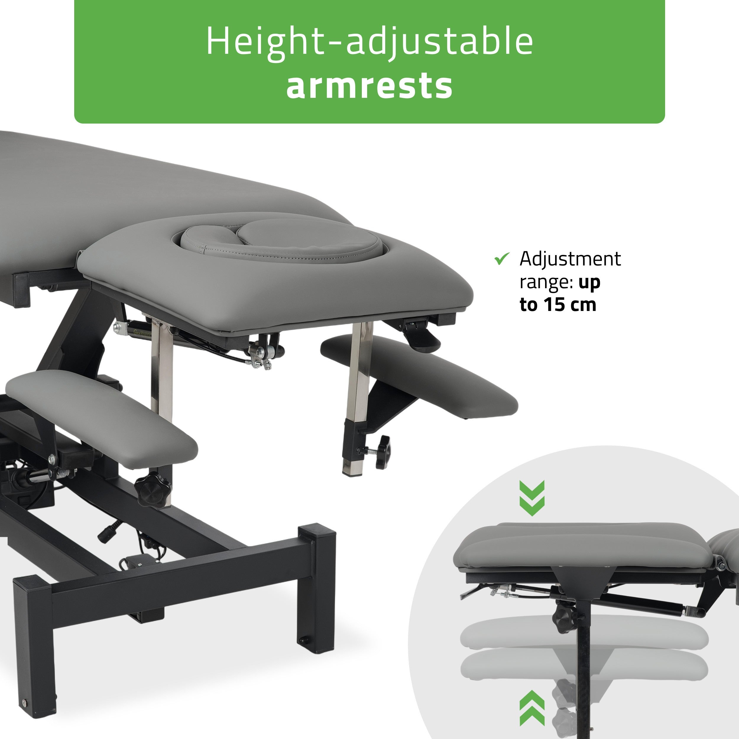 -7-Fortis 4 ERGO treatment table, electric height adjustment, hand remote control, ERGO face cushion, wheels, armrests k722 Gray-7