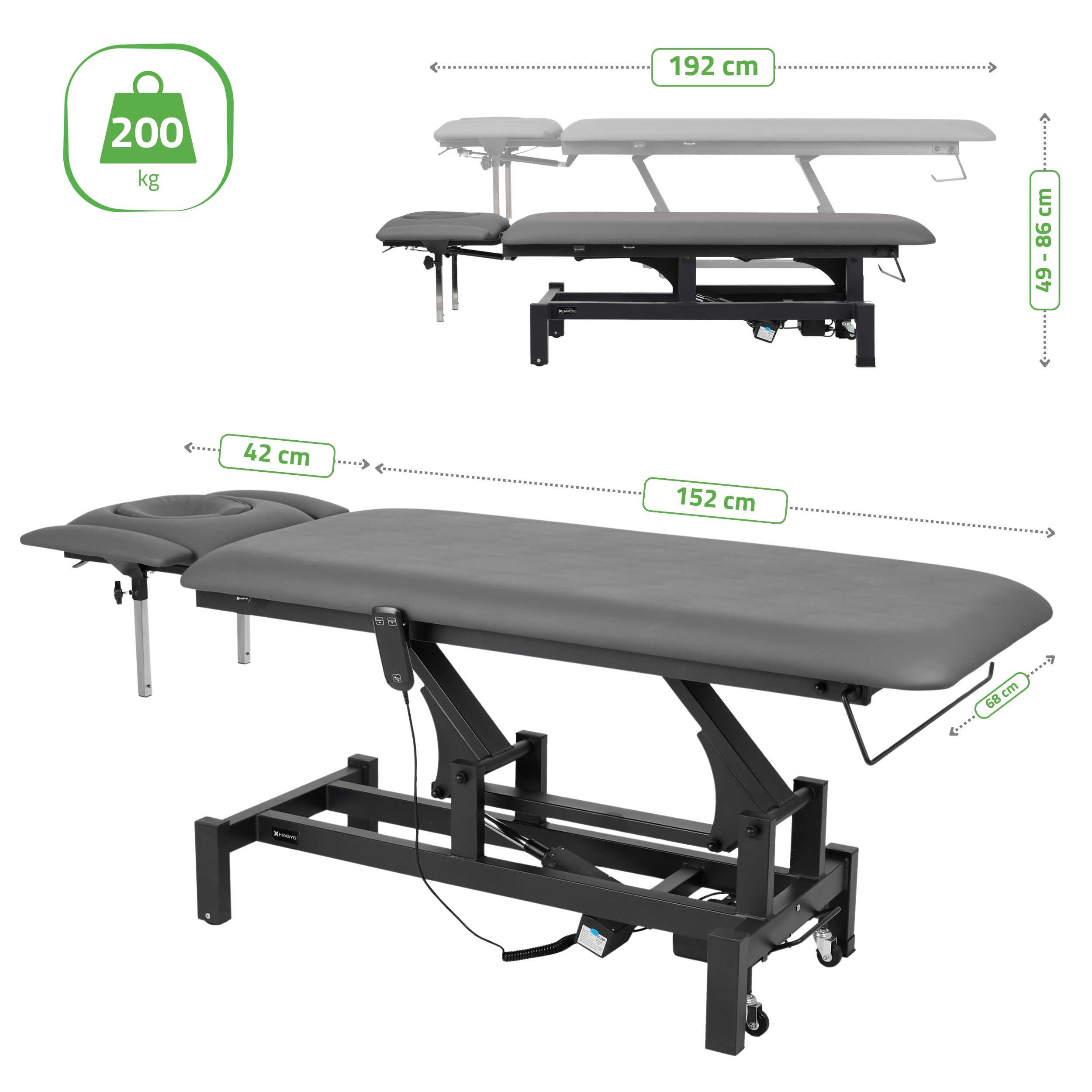 -8-Fortis 4 ERGO treatment table, electric height adjustment, hand remote control, ERGO face cushion, wheels, armrests k722 Gray-8