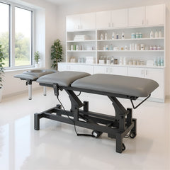 -1-Fortis 5 ERGO treatment table, electric adjustment, hand remote control, ERGO face cushion, wheels, armrests, k722 Gray-1