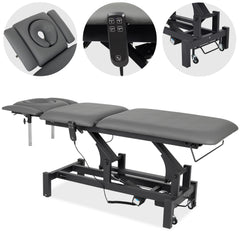 --Fortis 5 ERGO treatment table, electric adjustment, hand remote control, ERGO face cushion, wheels, armrests, k722 Gray-