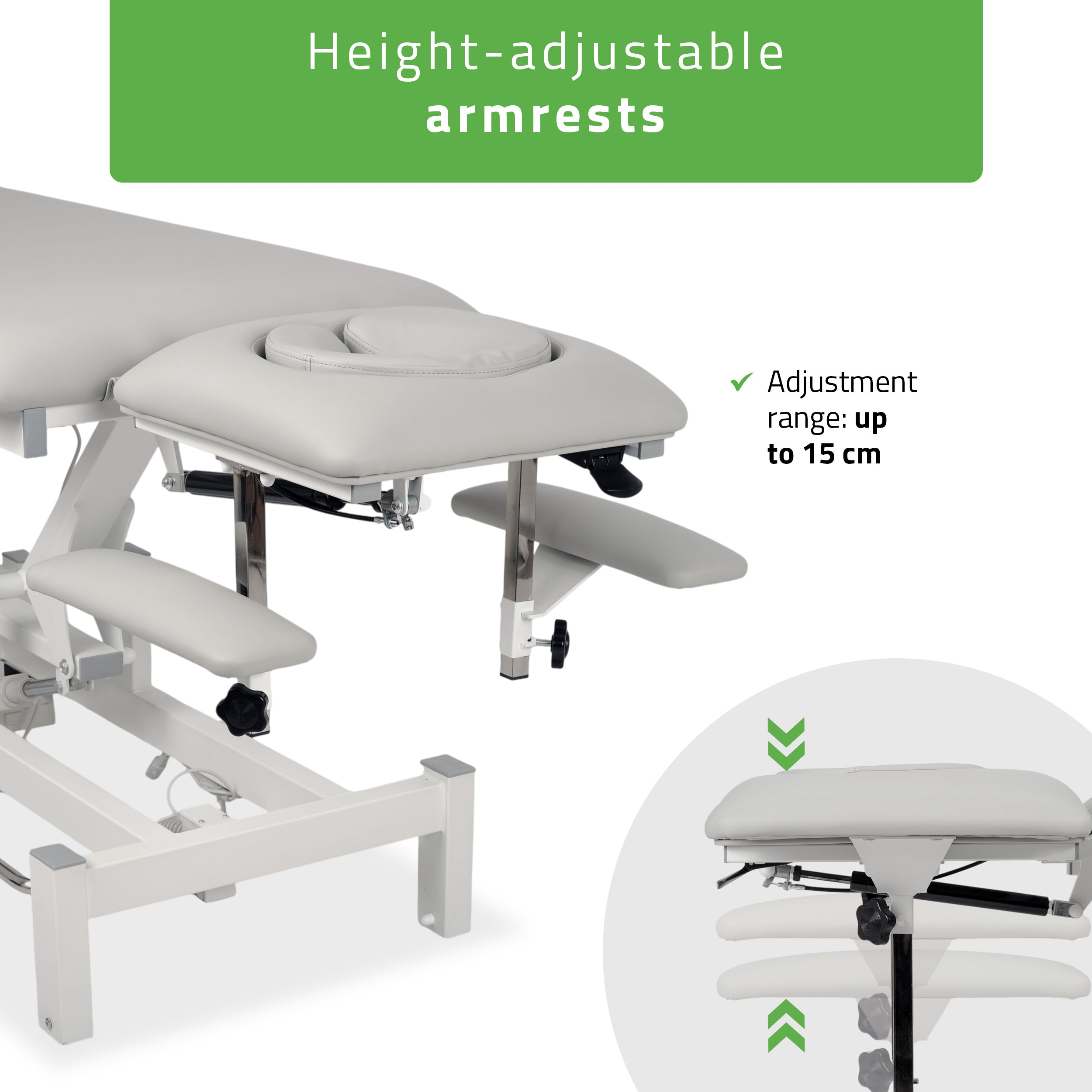 -8-Fortis 5 ERGO treatment table, electric height adjustment with foot control bar,ERGO cushion, k729 light gray-8
