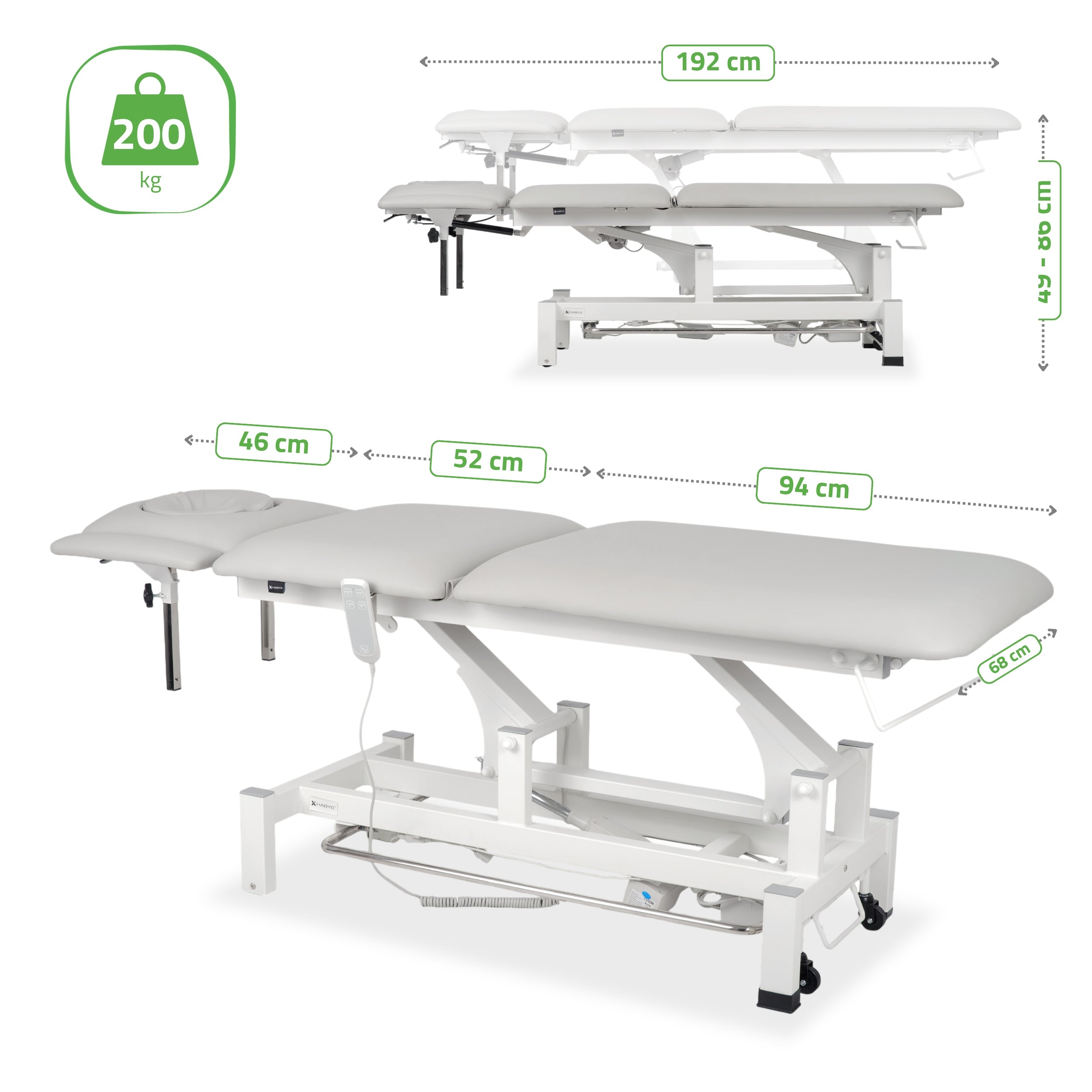 -9-Fortis 5 ERGO treatment table, electric height adjustment with foot control bar,ERGO cushion, k729 light gray-9
