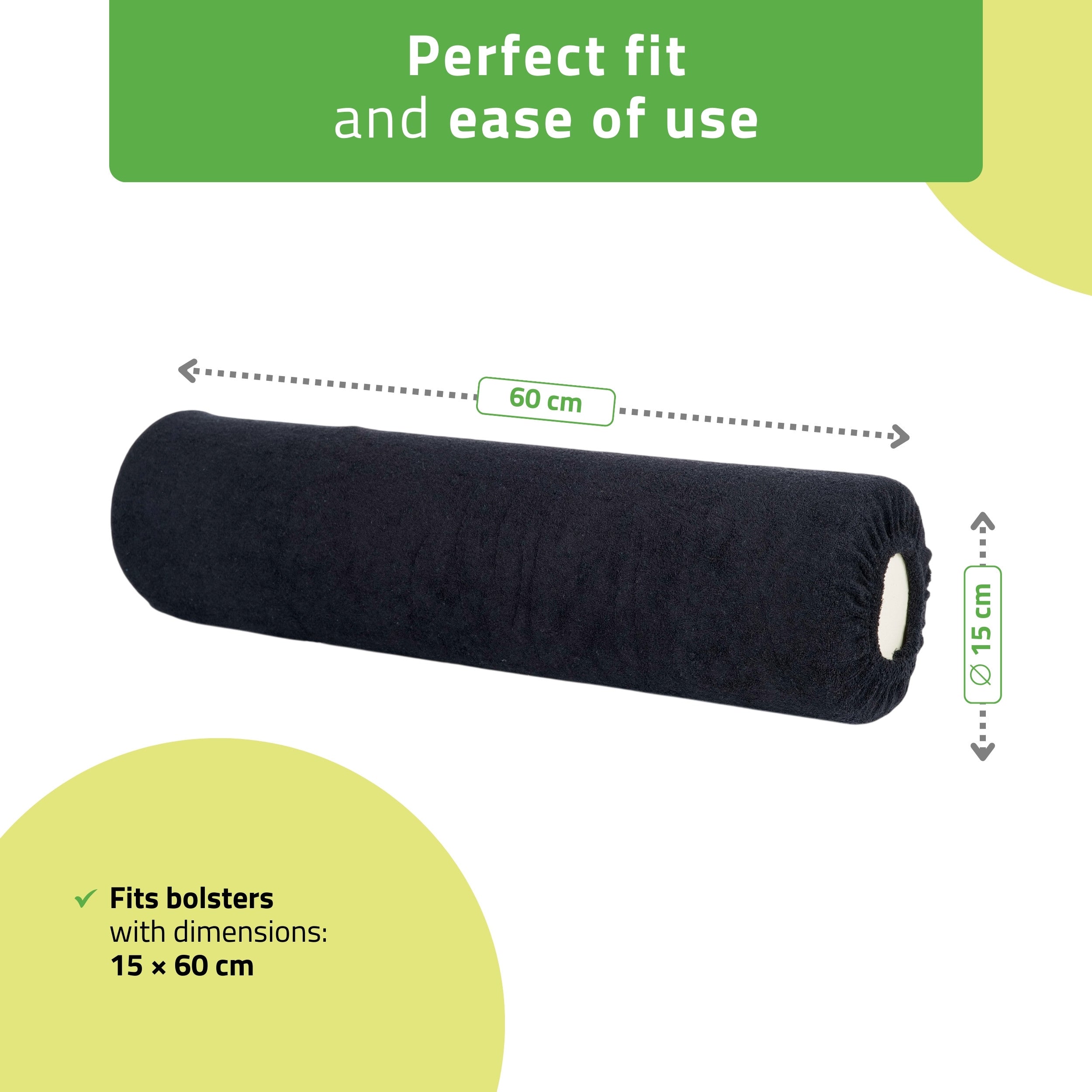 -1-Frotte cover for bolster, 15 × 60 cm black-1