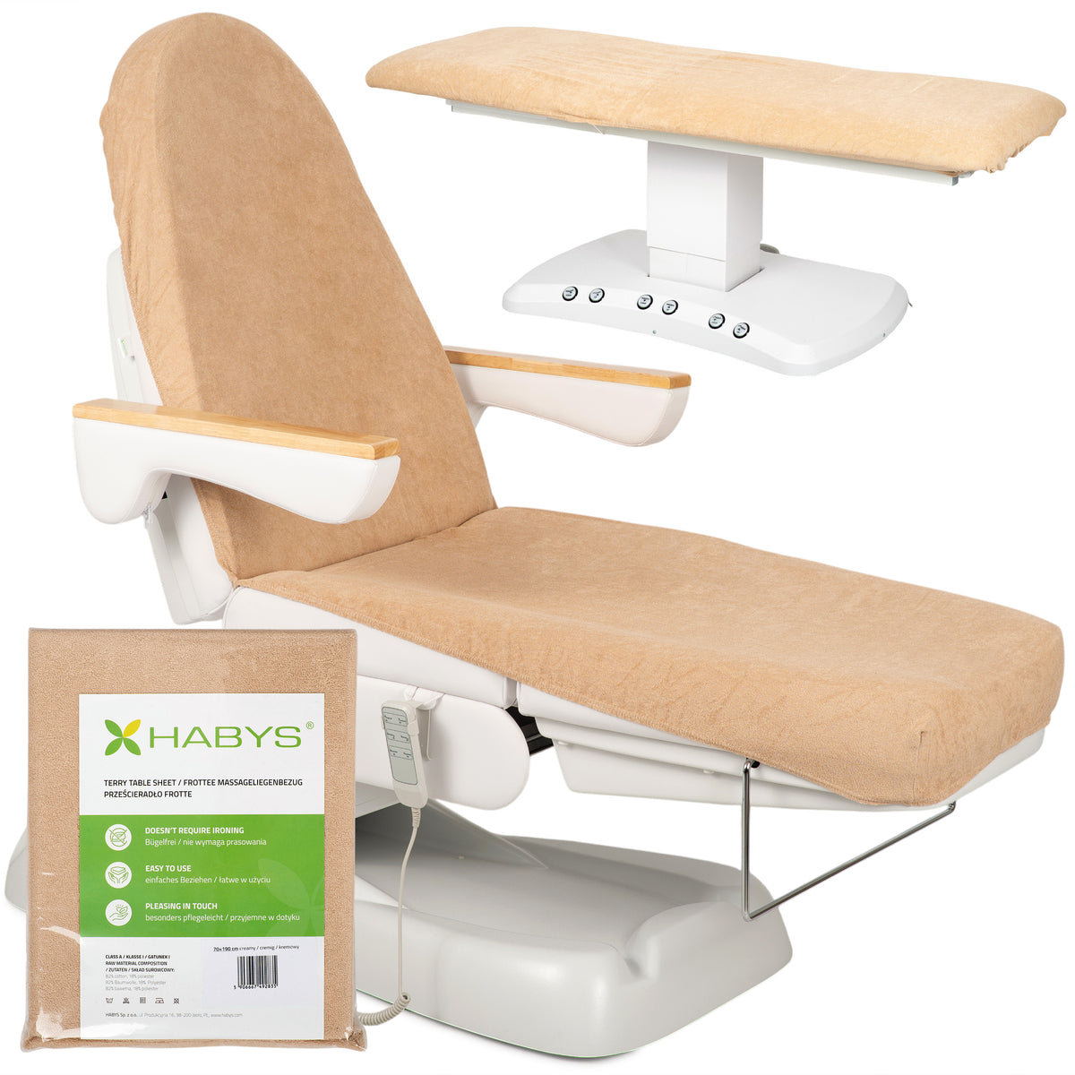 --Frotte sheet with elastic and ties for cosmetic chair, creamy latte-