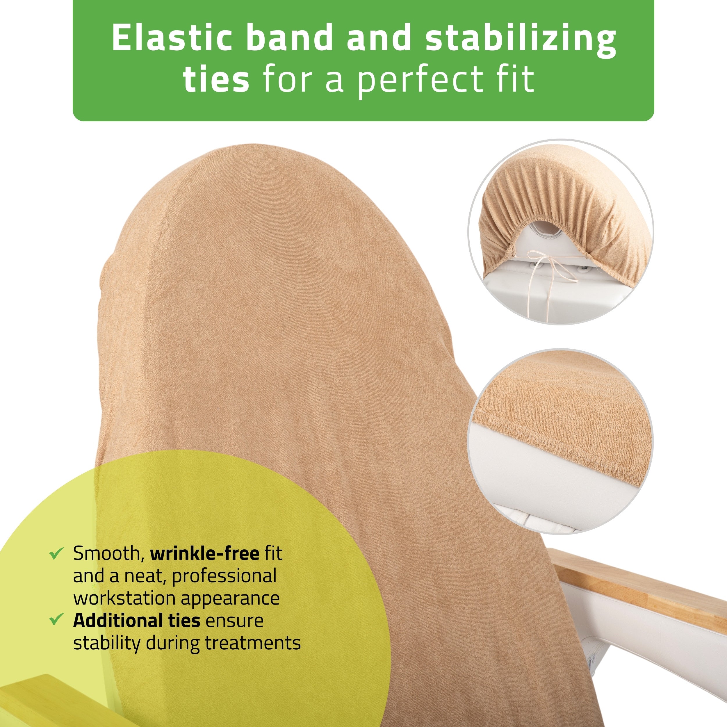-3-Frotte sheet with elastic and ties for cosmetic chair, creamy latte-3