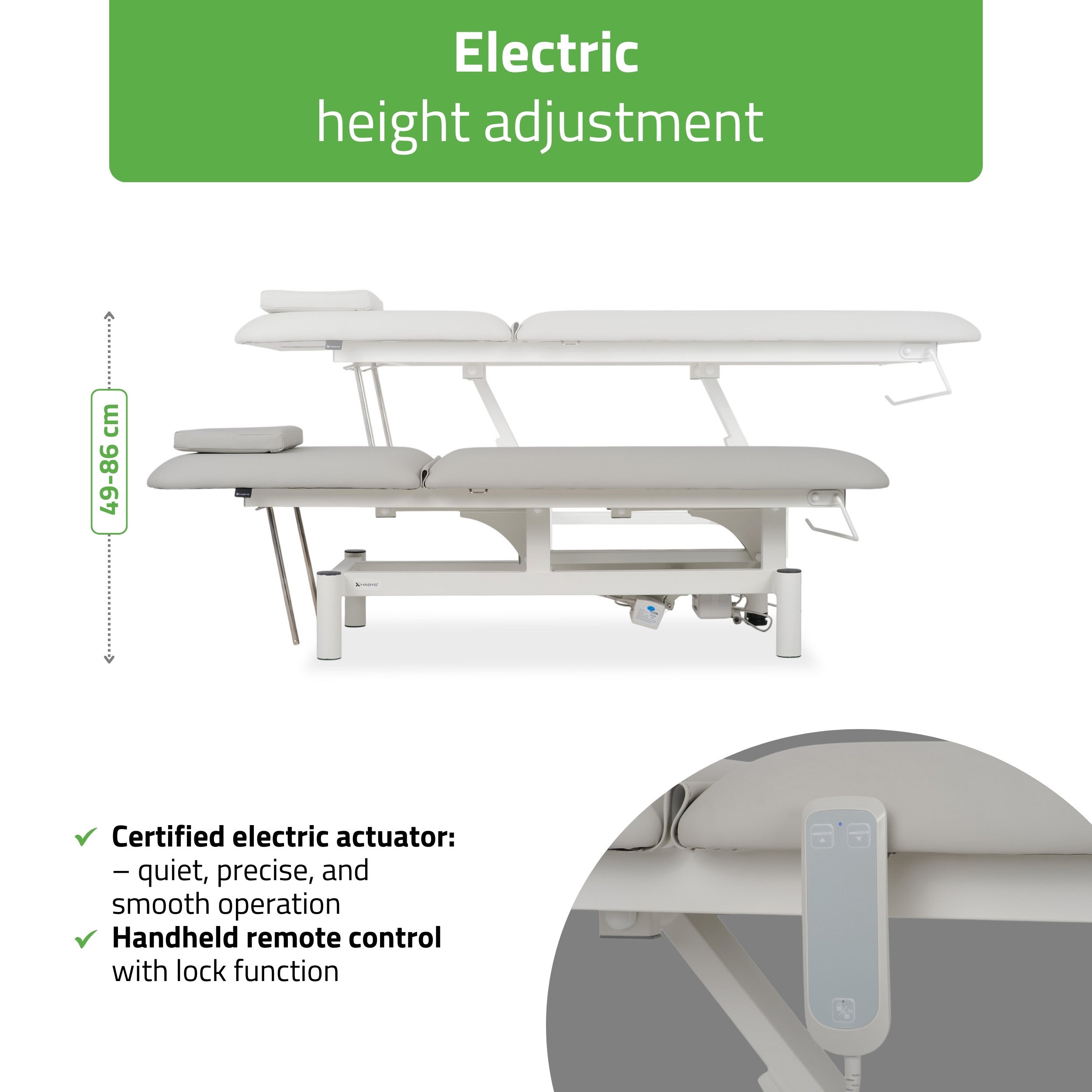 -2-Optima therapy table, electric height adjustment with hand remote – Satin Comfort k729 grey-2