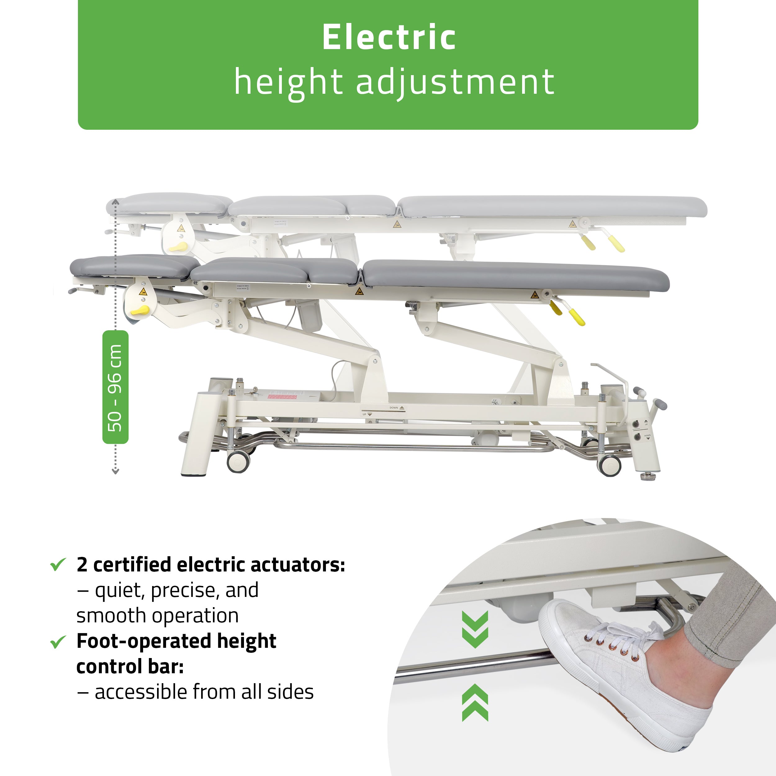 -2-Proxima X7 therapy table, electric height adjustment with foot control bar, ERGO cushion, Touch Core k322 gray-2