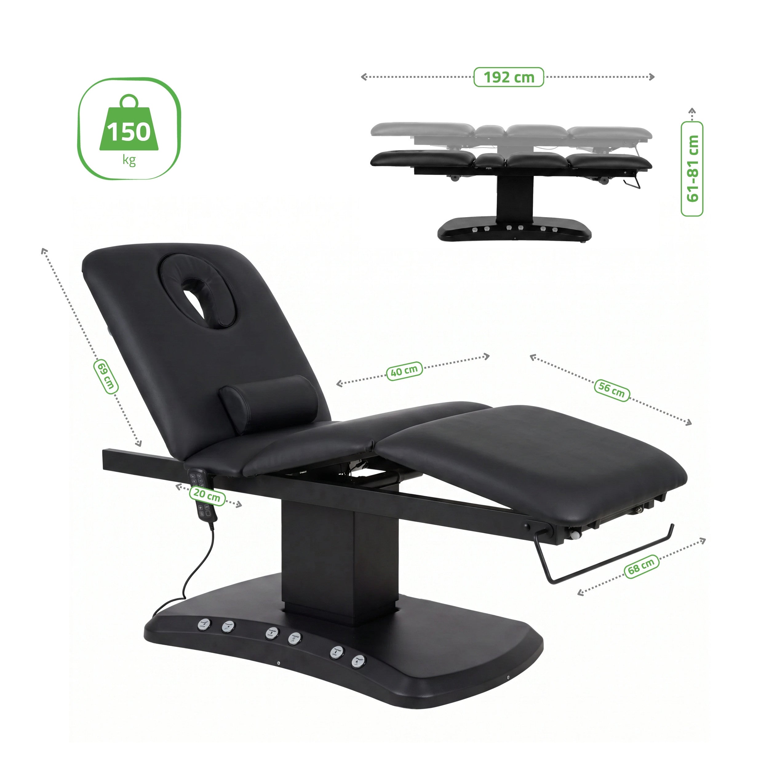 -8-Serenity ERGO 4 electric heated beauty bed for massage and SPA treatments  Satin Comfort k715 Black-8