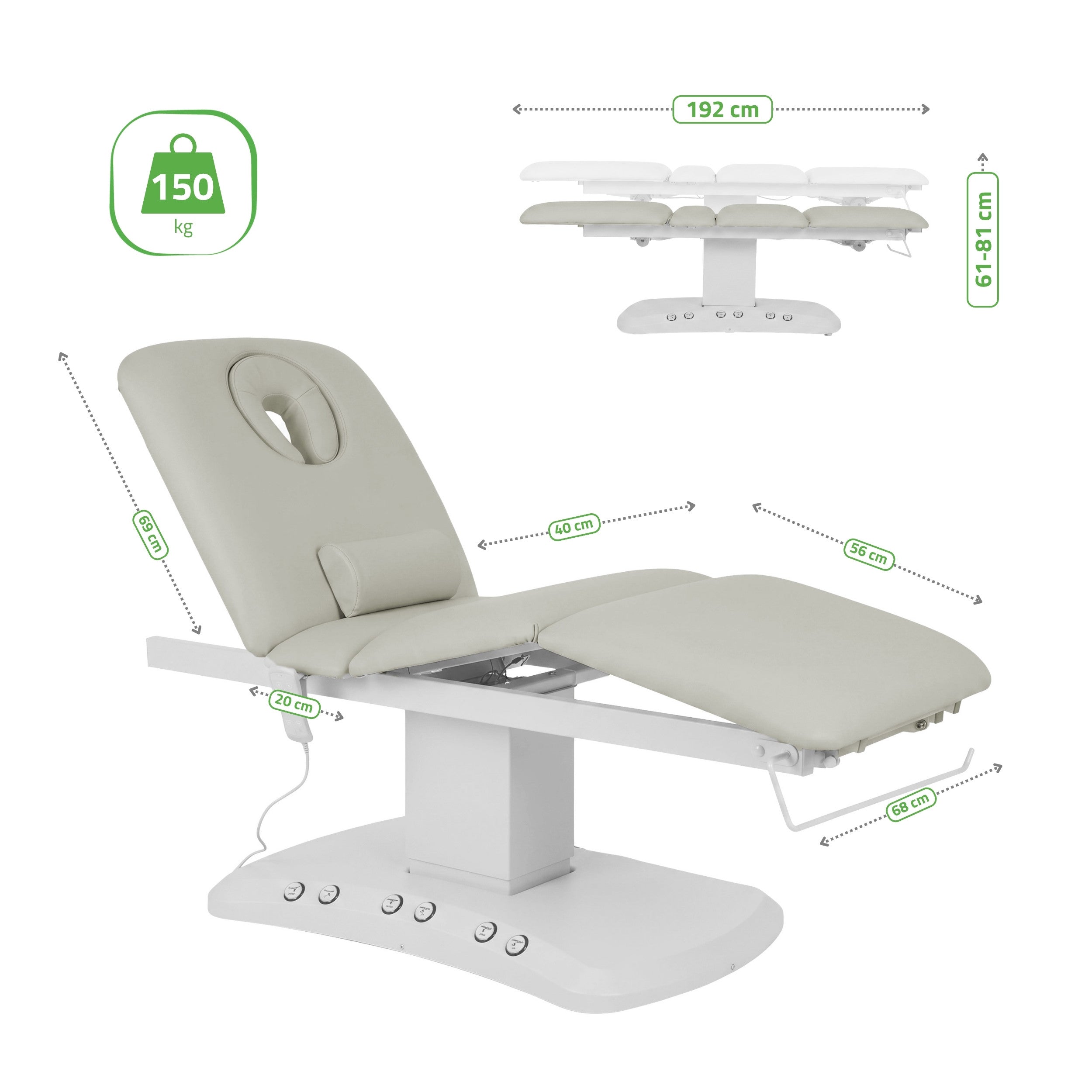 -8-Serenity ERGO 4 electric heated beauty bed for massage and SPA treatments Satin Comfort  k722 Grey-8