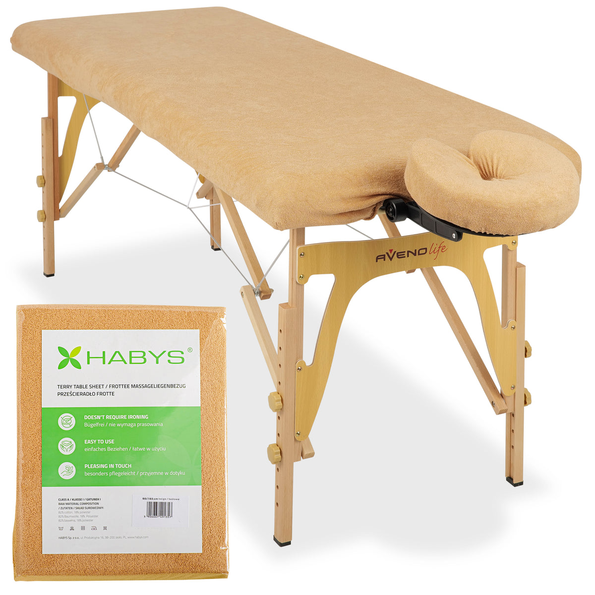 --Set – 1-piece terry sheet for folding tables – 60/165 cm, beige terry headrest cover-