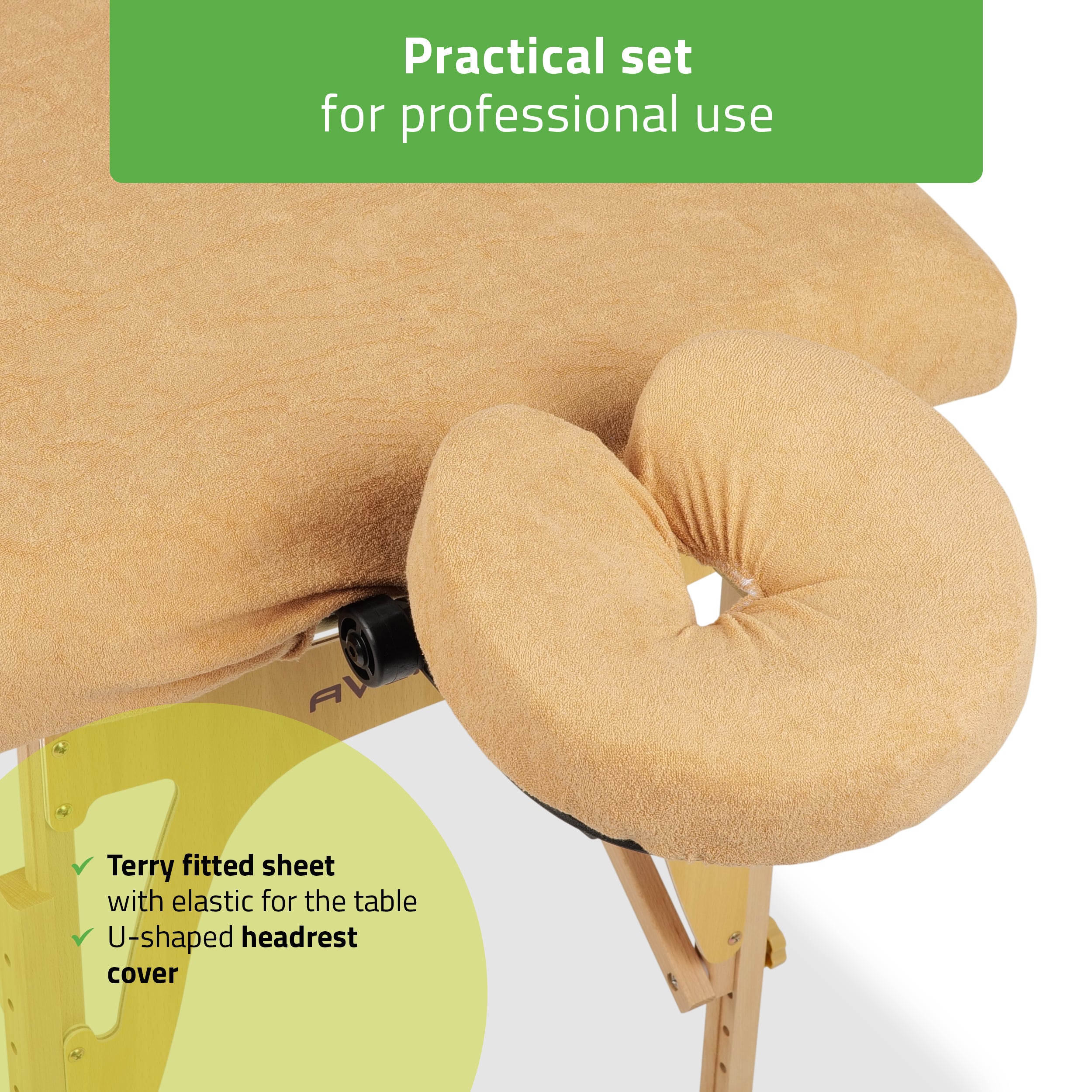 -4-Set – 1-piece terry sheet for folding tables – 60/165 cm, beige terry headrest cover-4