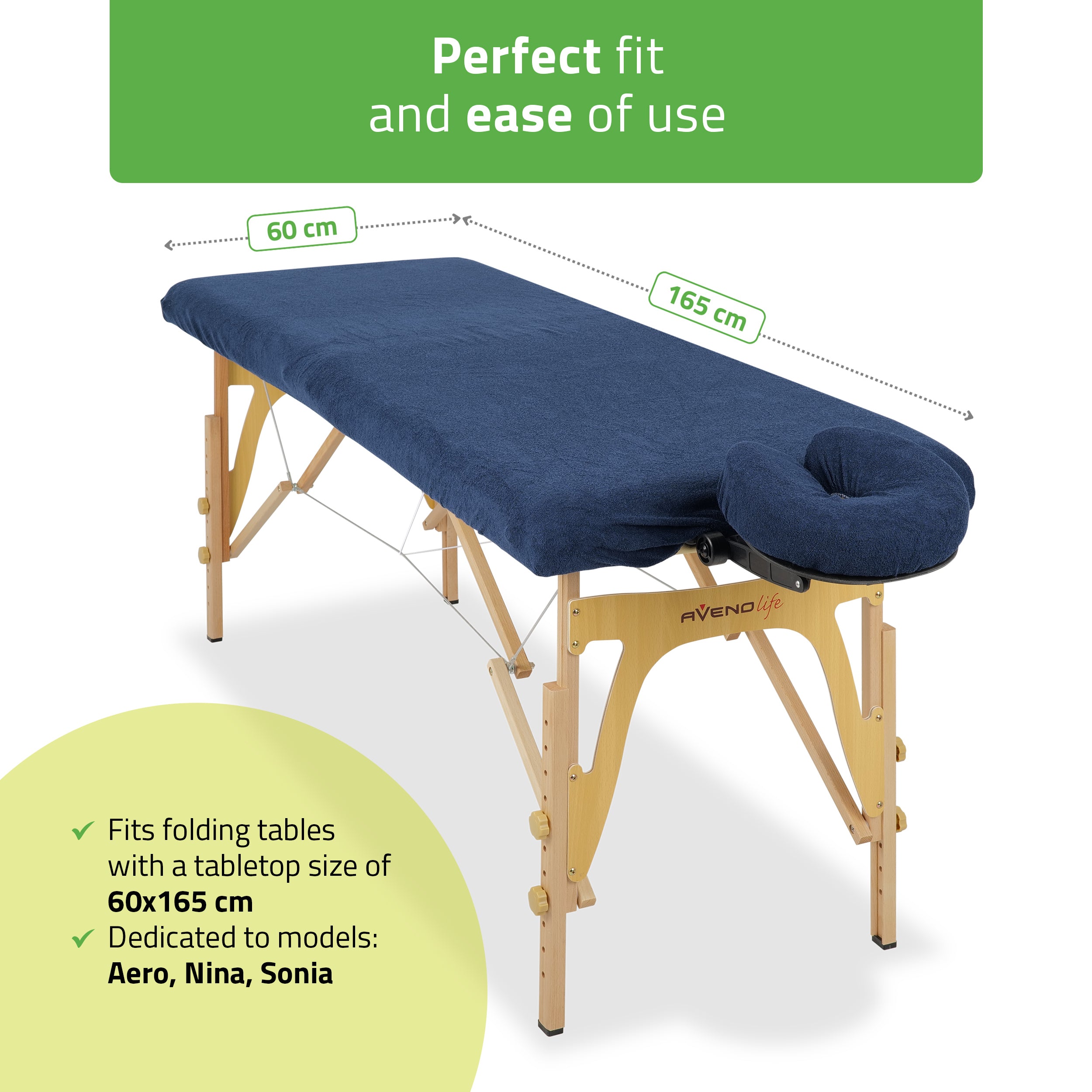 -1-Set – 1-piece terry sheet for folding tables – 60/165 cm, navy blue terry headrest cover-1