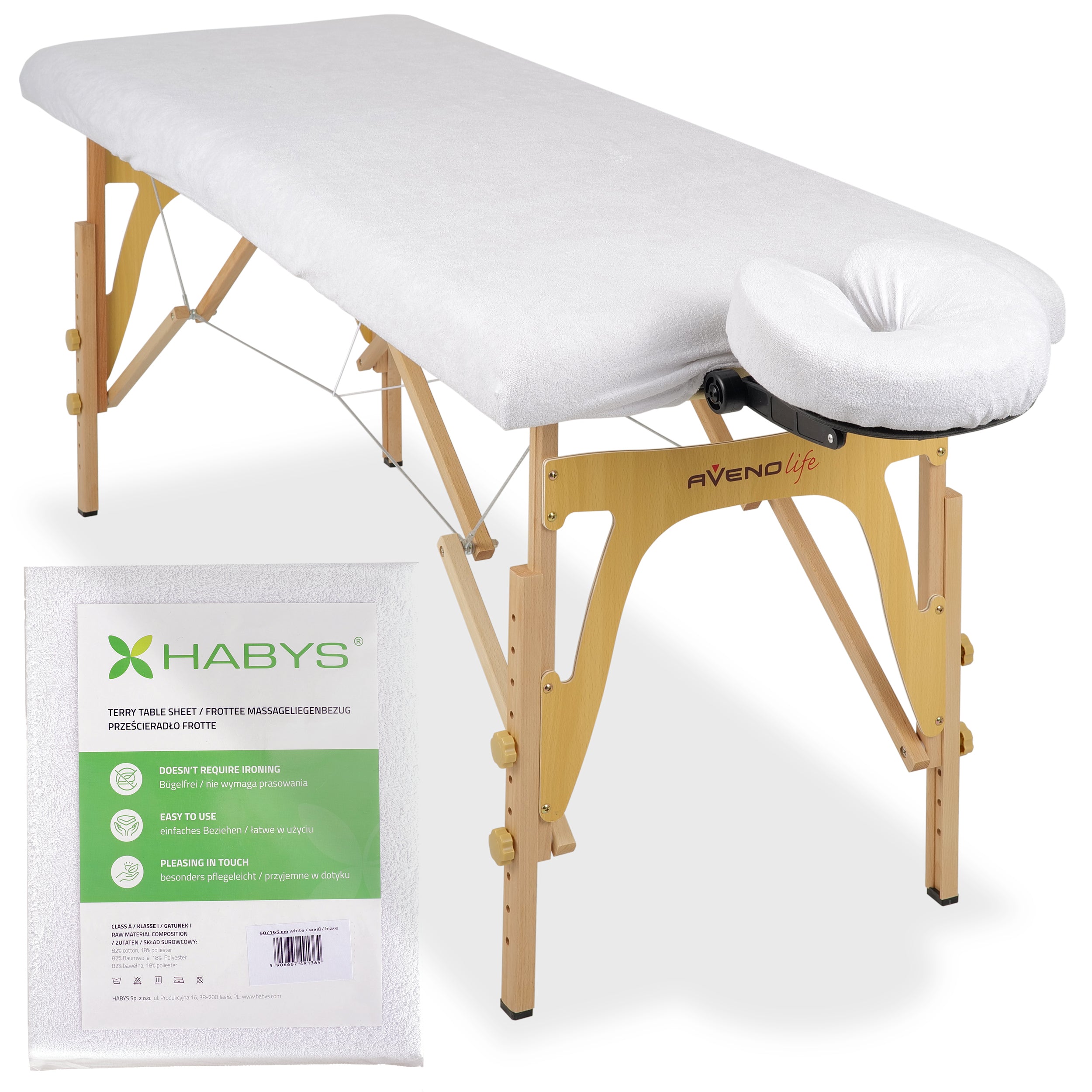 --Set – 1-piece terry sheet for folding tables – 60/165 cm, white terry headrest cover-