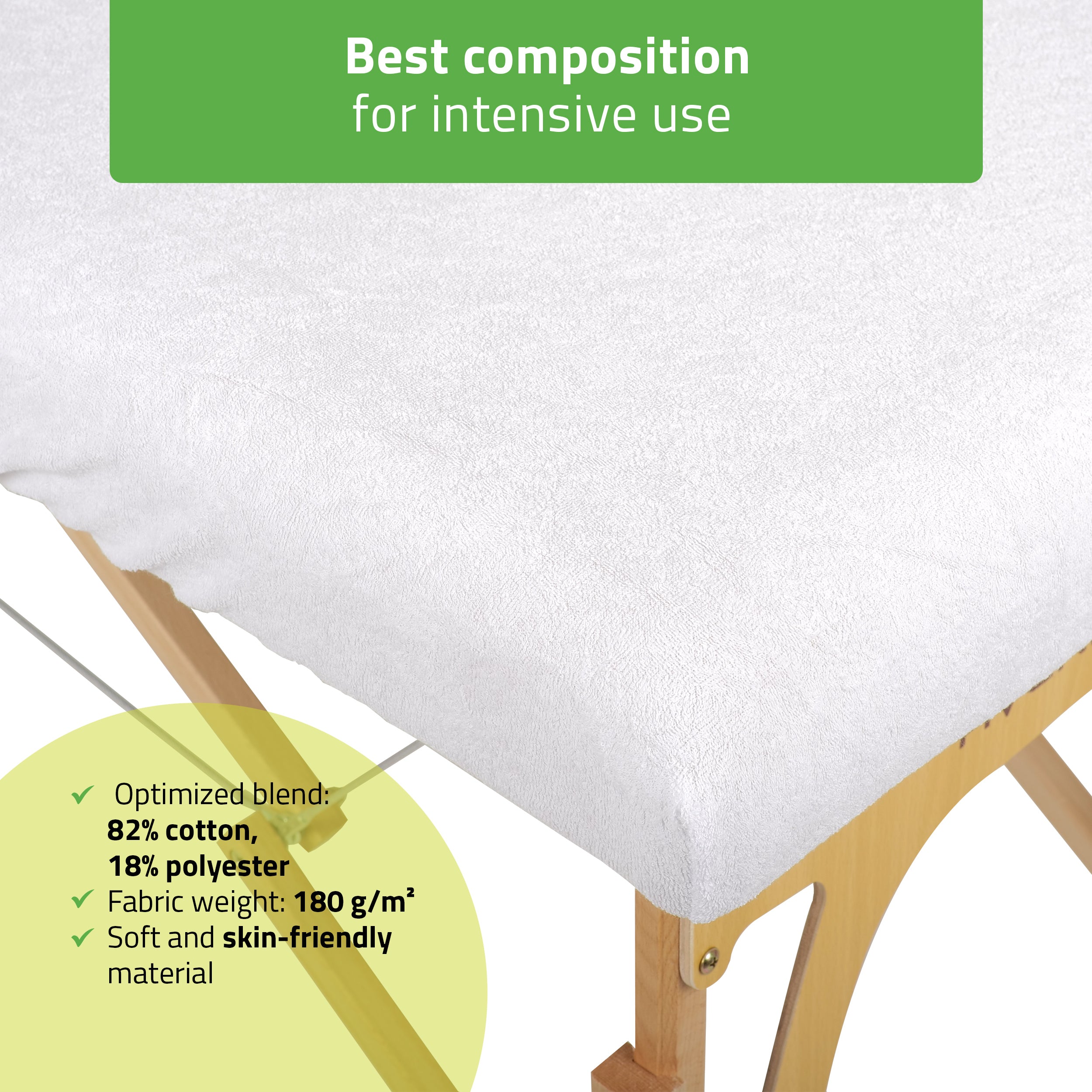 -2-Set – 1-piece terry sheet for folding tables – 60/165 cm, white terry headrest cover-2