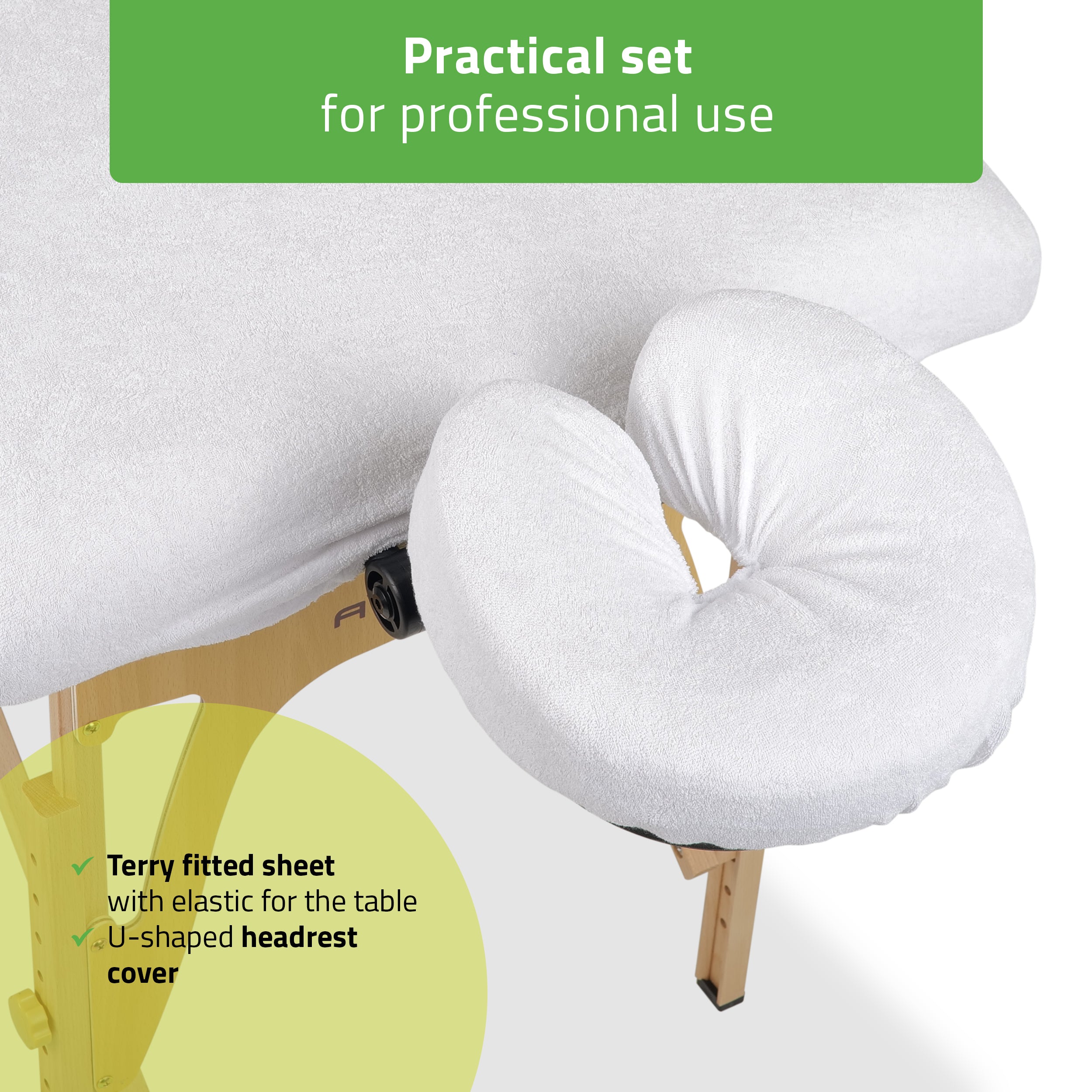 -4-Set – 1-piece terry sheet for folding tables – 60/165 cm, white terry headrest cover-4
