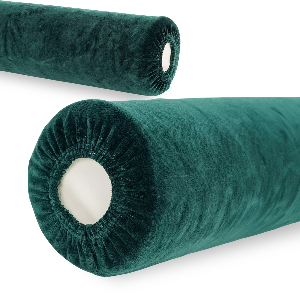 --Velour cover with elastic for bolster, 15 × 60 cm bottle green-