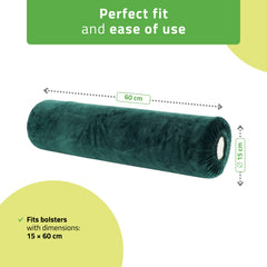 -1-Velour cover with elastic for bolster, 15 × 60 cm bottle green-1