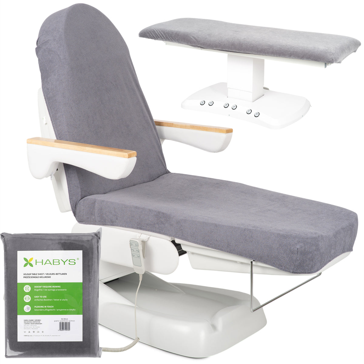 --Velour sheet with elastic and ties for cosmetic chair, graphite-