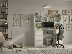 KUBA Desk with Top White + DRIFT Black Chair Set 6 Drawers