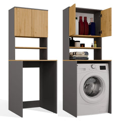 MÓVEL DE CASA DE BANHO Pola Multi Prateleira de Coluna por cima da Máquina de Lavar Roupa ANTRACITE ARTISAN OAK