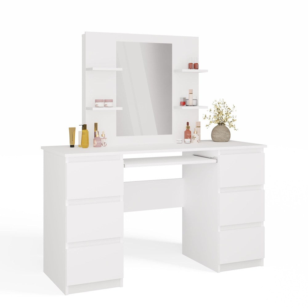 Cosmetic Vanity Table with Mirror for Makeup Set MARINA 4P + KUBA Desk WHITE