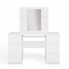 Cosmetic Vanity Table with Mirror for Makeup Set MARINA 4P + KUBA Desk WHITE