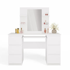 Cosmetic Vanity Table with Mirror for Makeup Set MARINA 4P + KUBA Desk WHITE