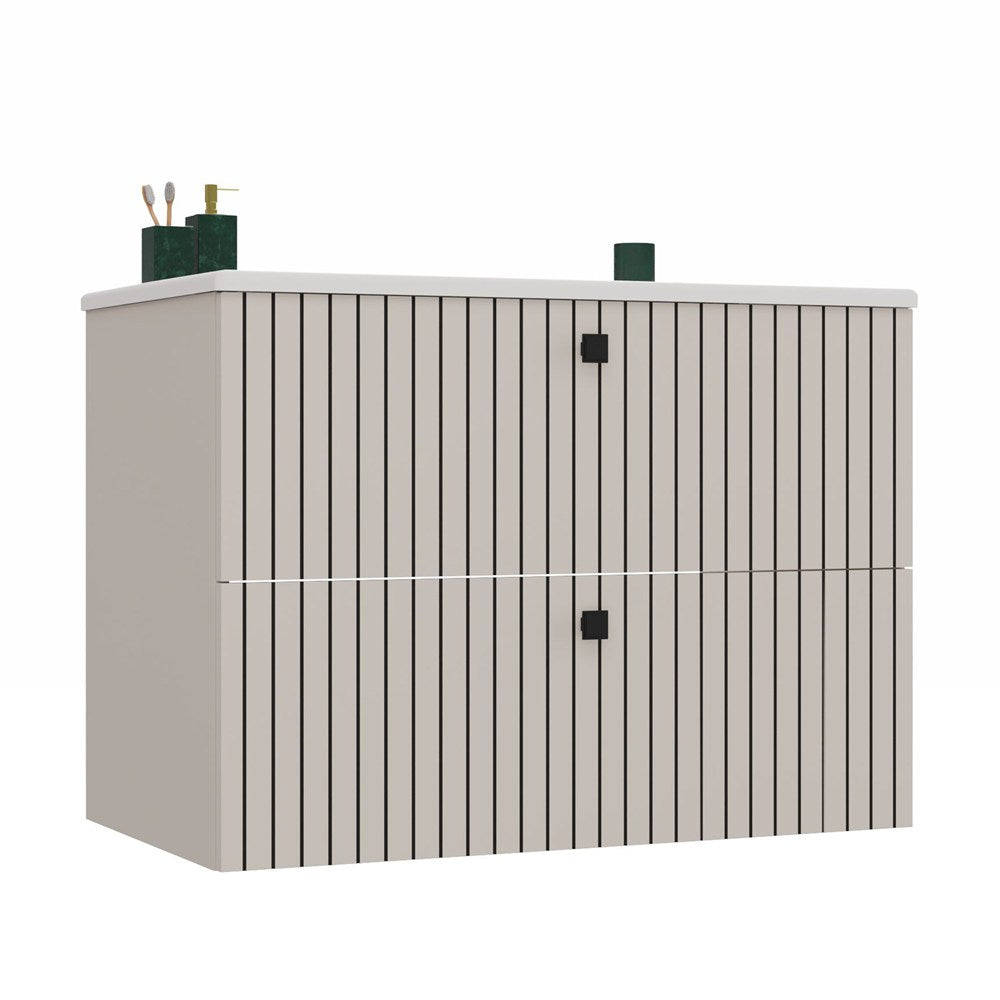 MUEBLE DE BAÑO TIPO VANIDAD TIGO 80 2S CON FRENTE ACANALADO COLOR CASHEW + LAVABO