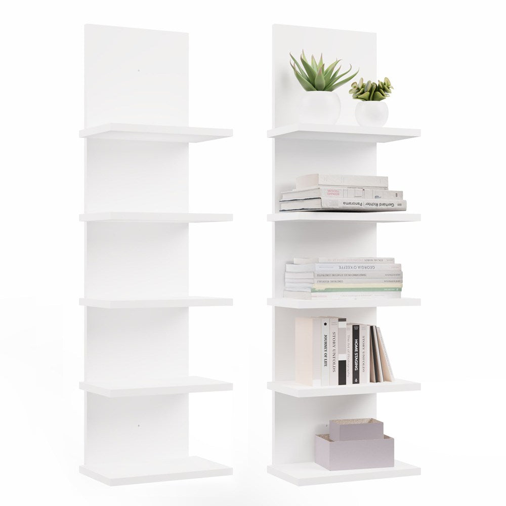 Estantería de Pared R5P con 5 Baladas para Libros para Oficina Sala de Estar Habitación Infantil BLANCO
