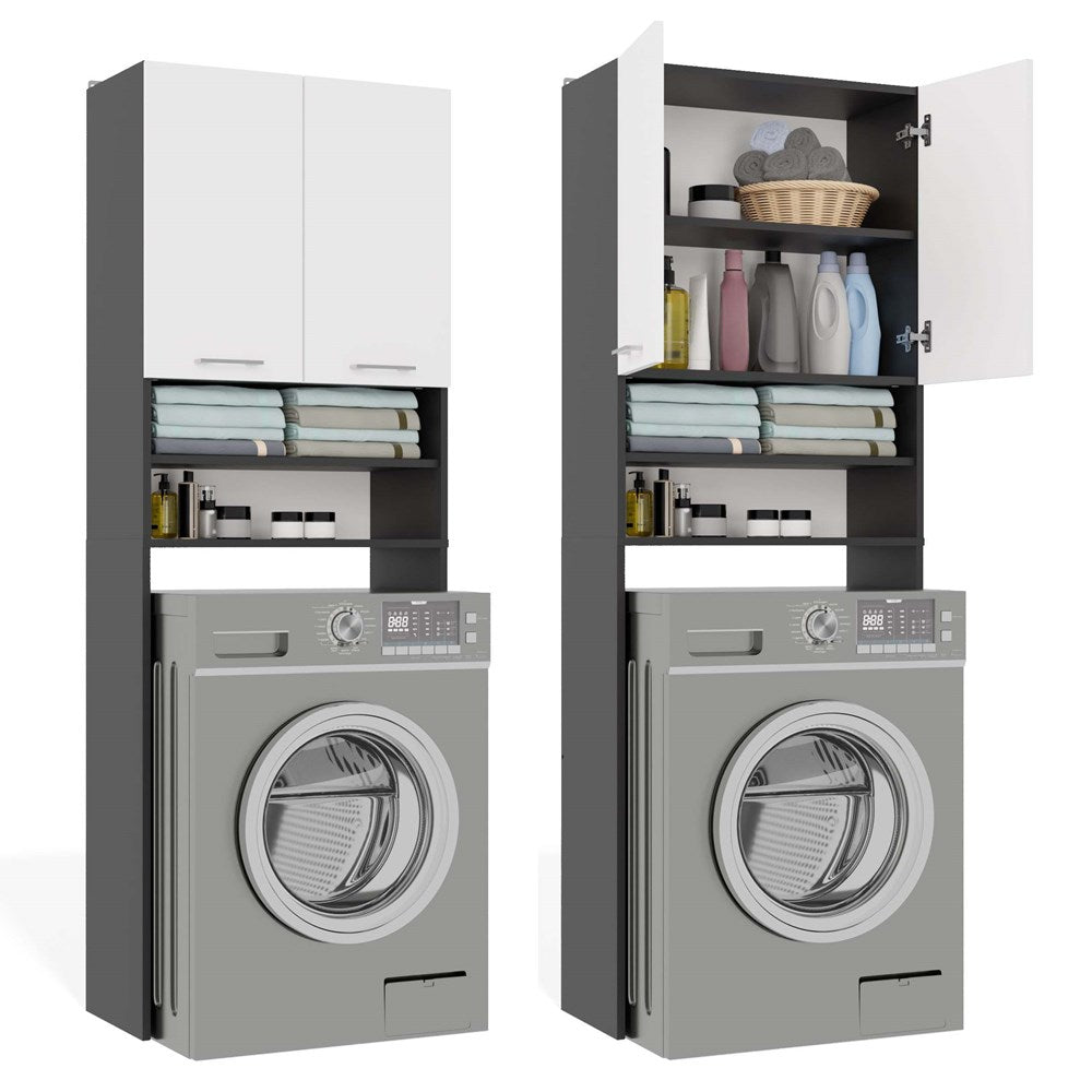 1-Szafka Łazienkowa na Pralkę POLA DK ANTRACYT BIEL Regał Słupek 180X64X30-1