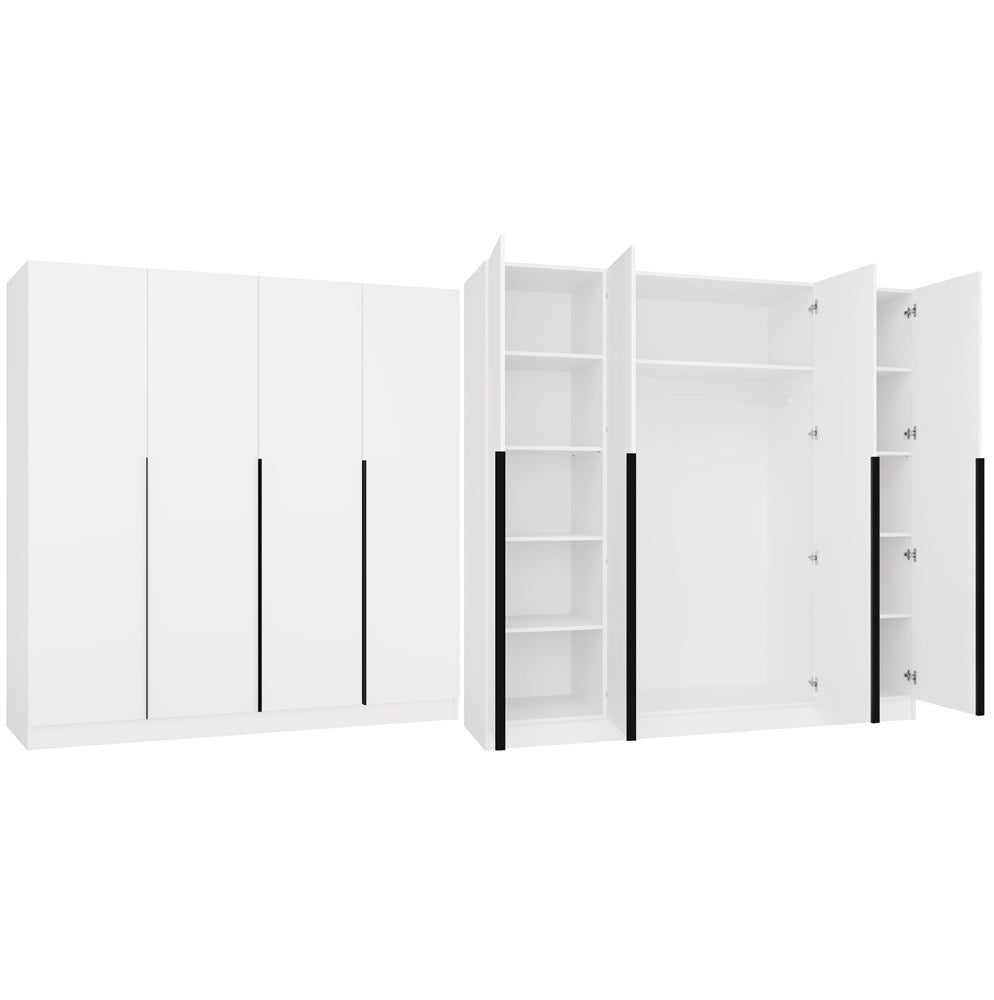 SENSO Wardrobe 4D 200 CM 4 Doors Black Handles for Living Room Bedroom WHITE
