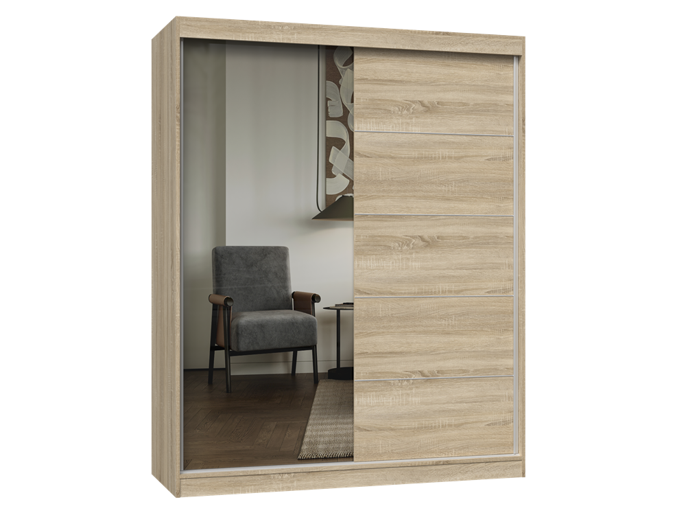 Iga Wardrobe 160 A/C SONOMA OAK 1 x Mirror with Grids For Bedroom Hallway