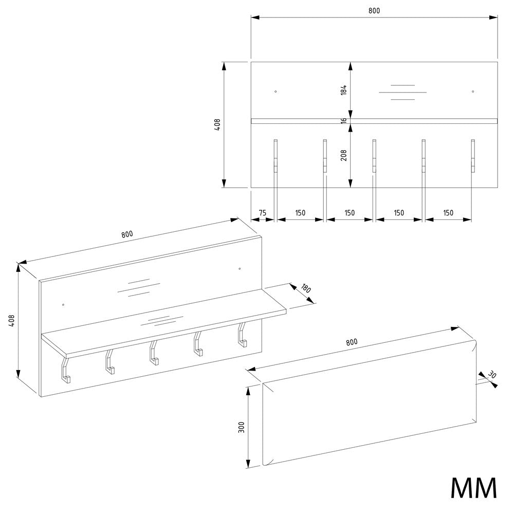 7-Wieszak + Szafka LIOR CZERŃ / DĄB ARTISAN Do Przedpokoju-7