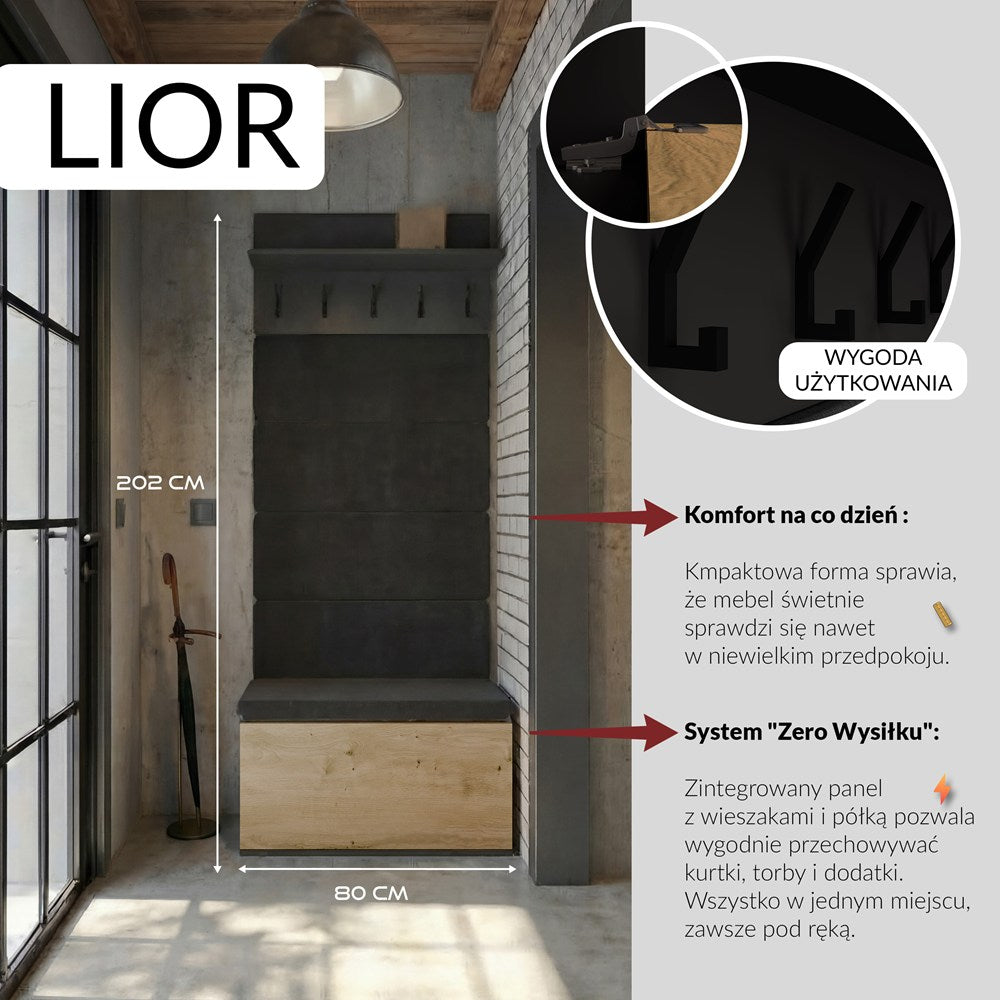 5-Wieszak + Szafka LIOR CZERŃ / DĄB ARTISAN Do Przedpokoju-5
