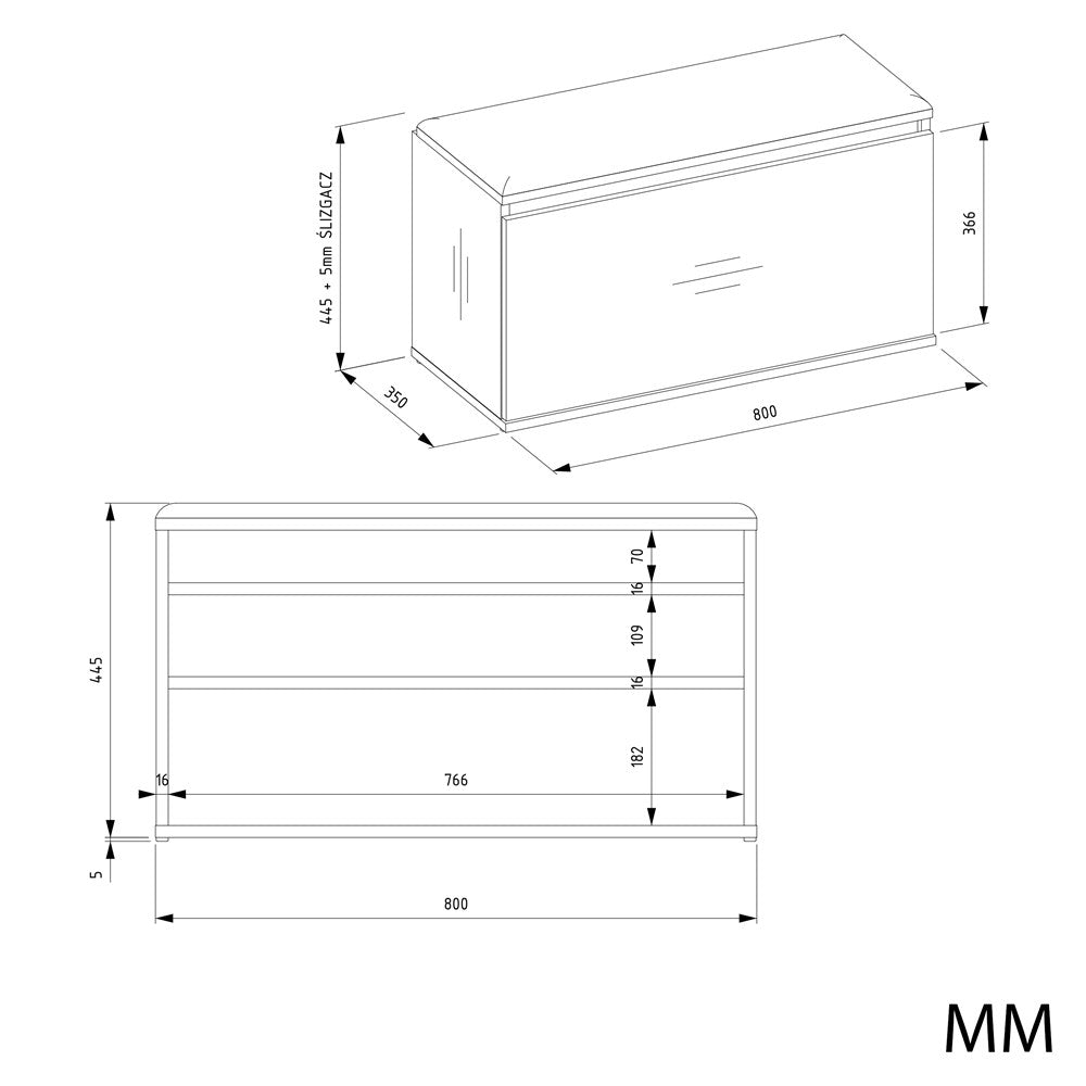 8-Wieszak + Szafka LIOR CZERŃ / DĄB ARTISAN Do Przedpokoju-8