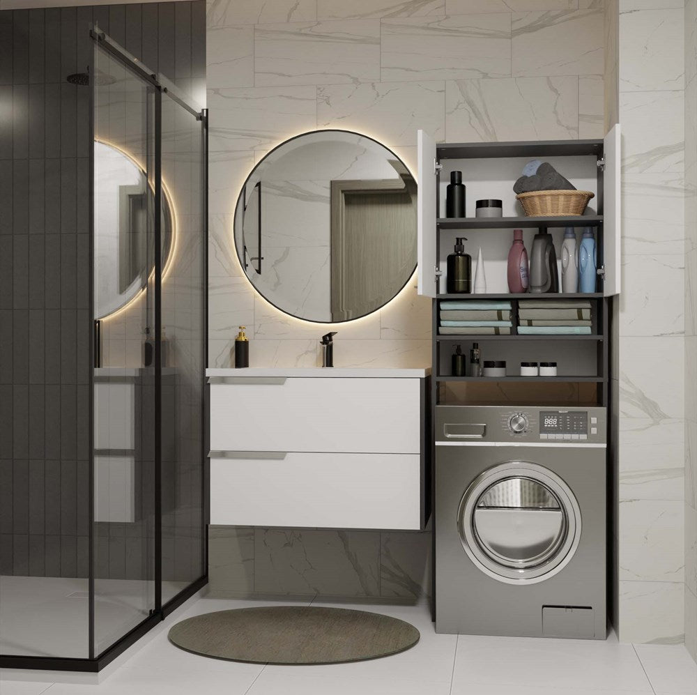 2-Szafka Łazienkowa na Pralkę POLA DK ANTRACYT BIEL Regał Słupek 180X64X30-2