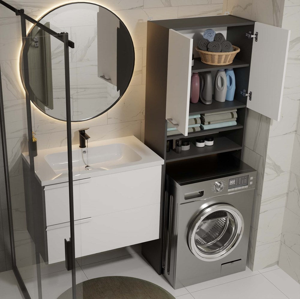 3-Szafka Łazienkowa na Pralkę POLA DK ANTRACYT BIEL Regał Słupek 180X64X30-3