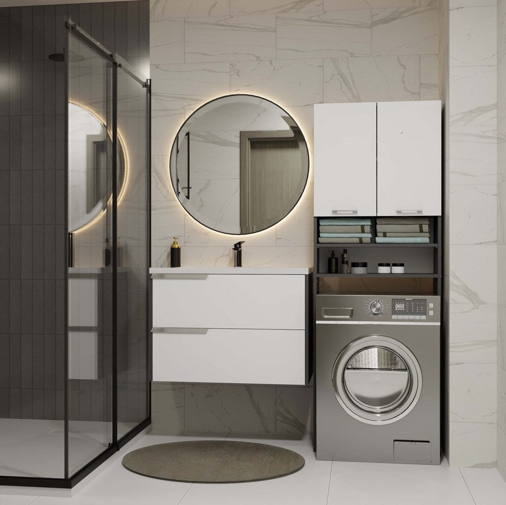 4-Szafka Łazienkowa na Pralkę POLA DK ANTRACYT BIEL Regał Słupek 180X64X30-4