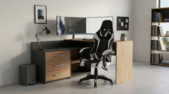 Escritorio esquinero DANY ANTRACITA / ROBLE ARTISAN Juego + Silla REMUS Blanca
