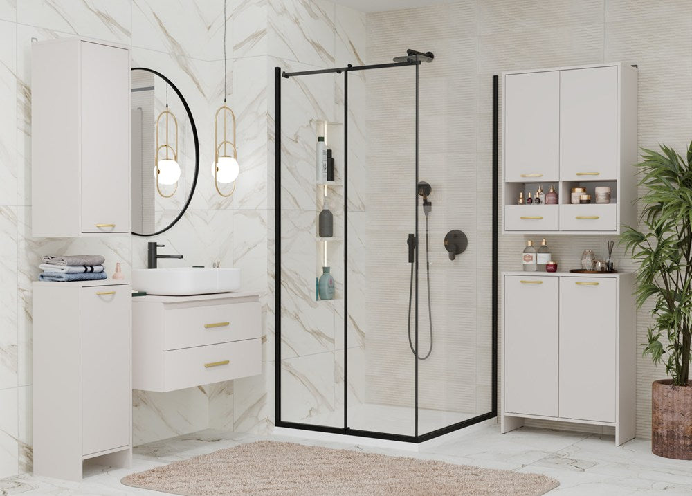 Hanging Bathroom Cabinet Shelf NINA W1D CASHMERE Column 1 Door 3 Shelves