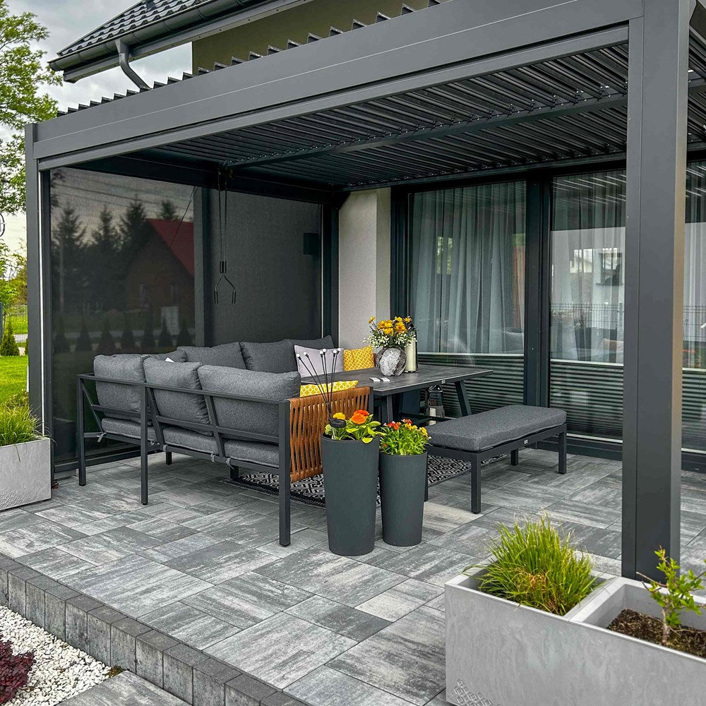 6-Zestaw Mebli Ogrodowych Jadalnianych TEXAS Narożny dla 6 Osób Sofa Stół Ławka SZARY-6