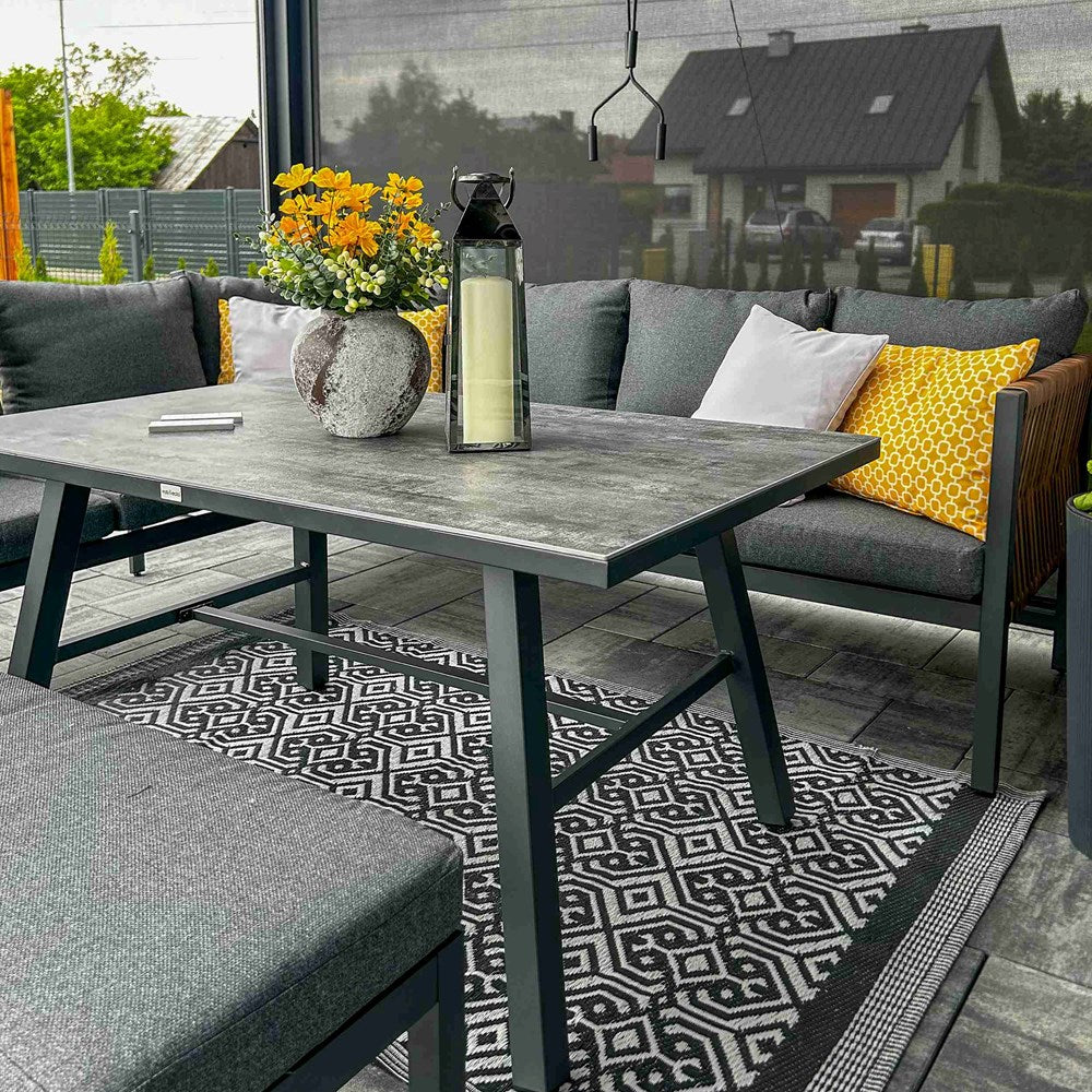 7-Zestaw Mebli Ogrodowych Jadalnianych TEXAS Narożny dla 6 Osób Sofa Stół Ławka SZARY-7